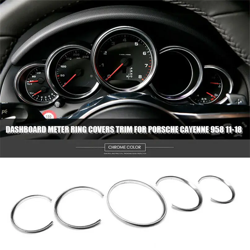 N60R-For- Cayenne 958 2011-2018 실버 자동차 대시보드 미터 링 커버 트림 인테리어 장식