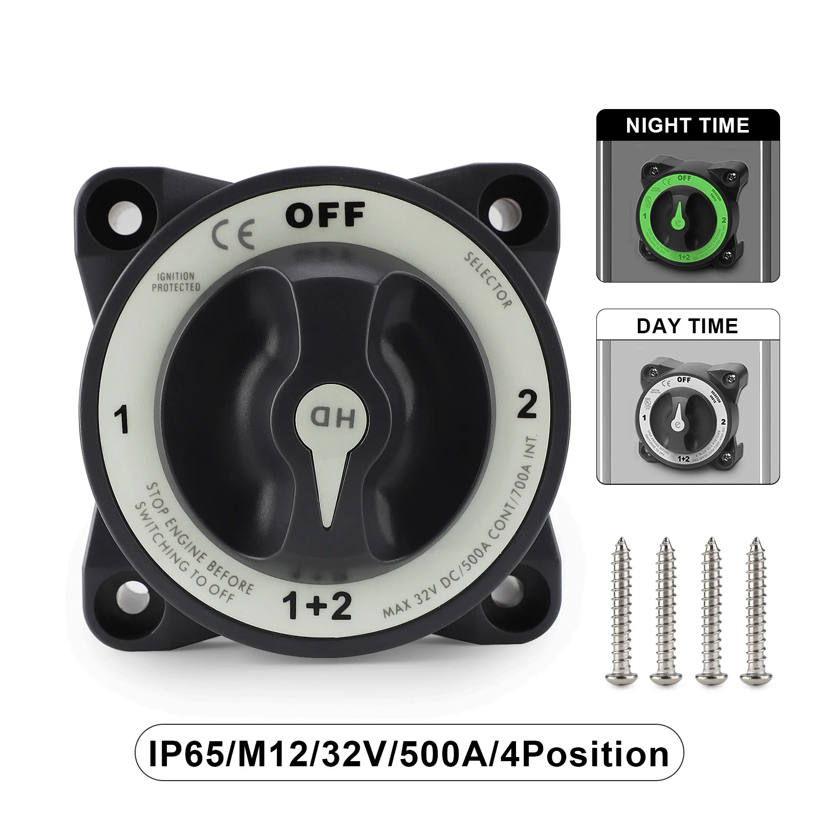 CNSPEED 500 A 32 V HD-Serie 4 Postiton-Wahlschalter, Batterieschalter, wasserdicht, Zündung, geschützt, Marine, Boot, Dual-Batterie-Isolator, Sw