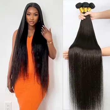 30 32 Inch Bone Straight Bundle Human Hair Unprocessed Raw Remy Hair 3 4 Bundles Brazilian Extension Machine Double Weft 1