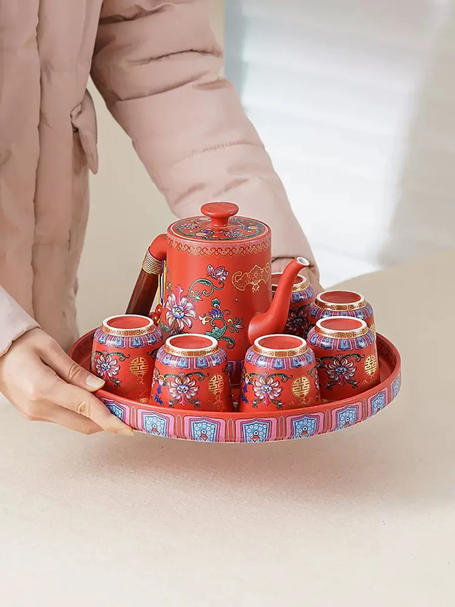 Enamel Color Wedding Tea Cup, Ceramic Tea Pot, Tea Cup, Tea Set, Wedding Gift for newlyweds, High-end