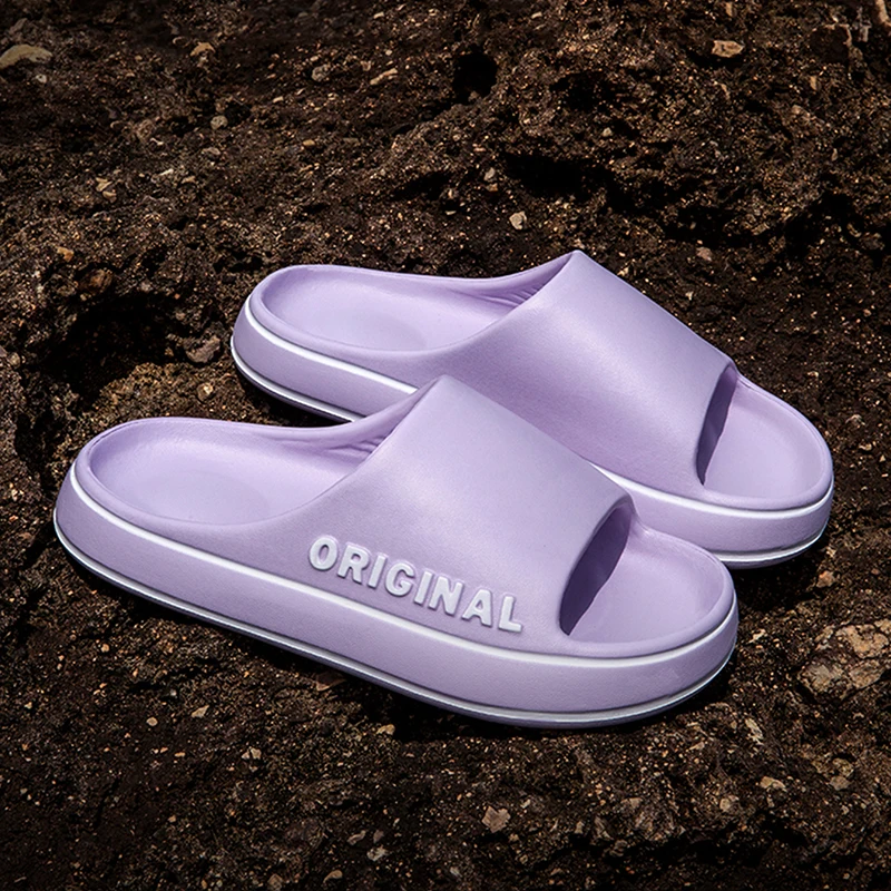 Feslishoet Women Letter Slippers Beach Slides Solid Color Mens Thick Sole Indoor Bathroom Anti Slip Shoes Summer Couple Sandals 3