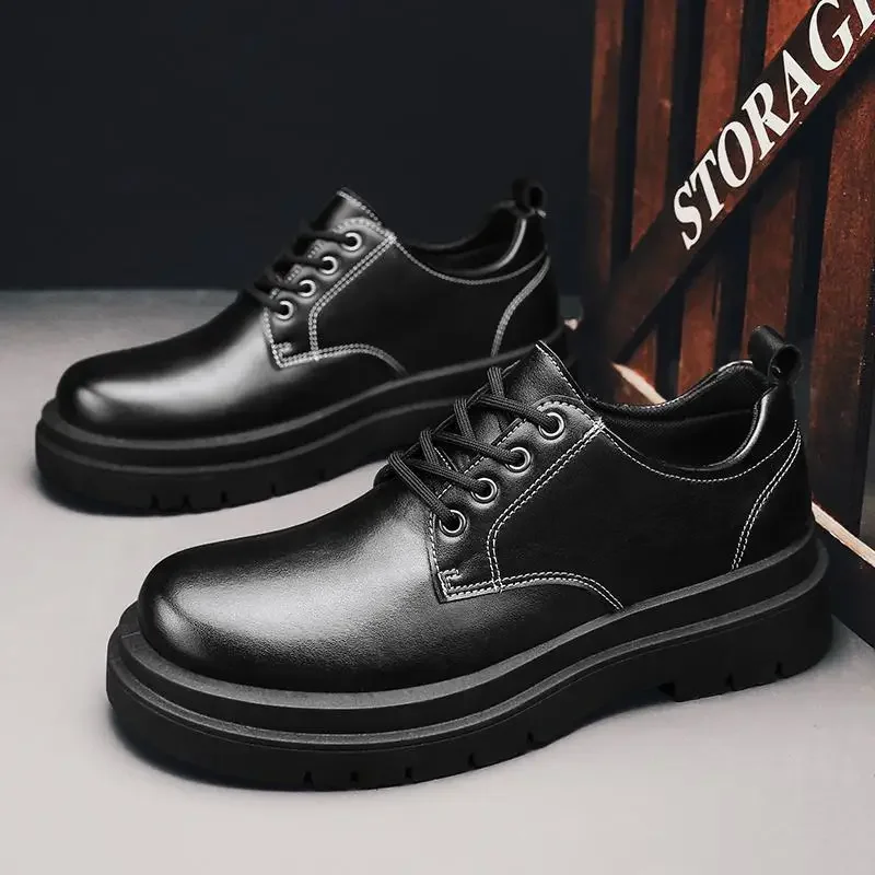 

Autumn Thick Bottom British Style Big Head Leather Shoes Men's Low-Top Martin Boots Business Casual All-Match Height Increasing