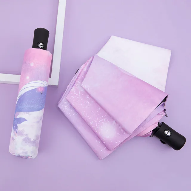 A Diákok Teljesen Automatikusan 3-Szeres Esernyő Gyerekek Gyerek Vinil-Upf50+ Összecsukható Napsütő 8 Csontos Napbiztos Vízálló - Image 2