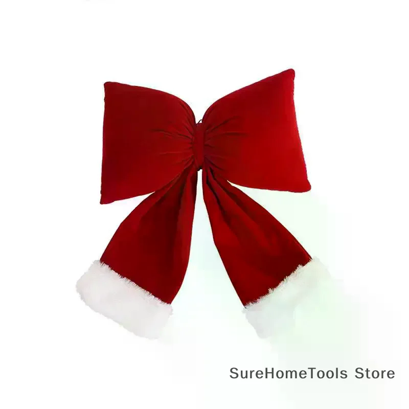 New Christmas Solid Color Plush Bow Pendant Creative Festival Home Background Decoration Ornaments Party Atmosphere Supplies