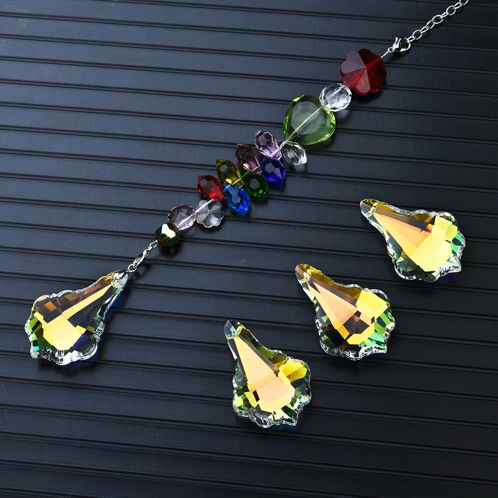 1Pc 50mm Crystal Prism Suncatcher Rainbow Maker Hanging Maple Leaf Pendant For Window Ornament Chandelier Parts DIY Home Decor