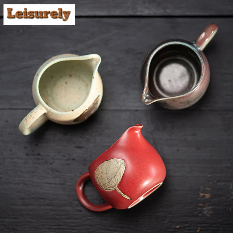115ml Japanese Coarse Pottery Tea Pitcher Zen Relief Lotus Handheld  Serving Cup Cha Hai Household Justice Cup Cafes Accessories