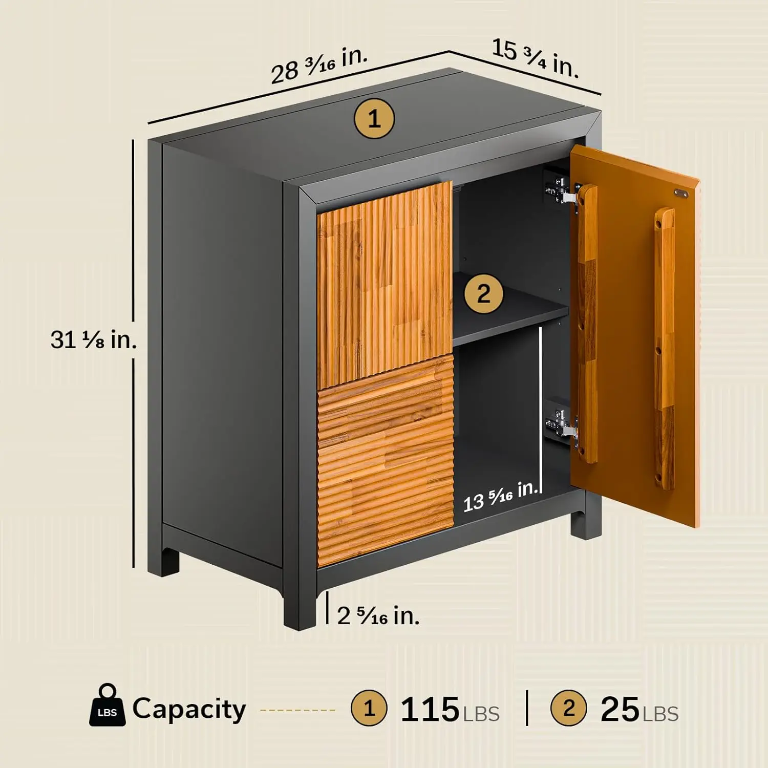 Bme Madia Accent Cabinet, Trendy Fluted Pattern Entryway Table with Storage with Convenient Soft-Close Doors, Solid Acacia Wood