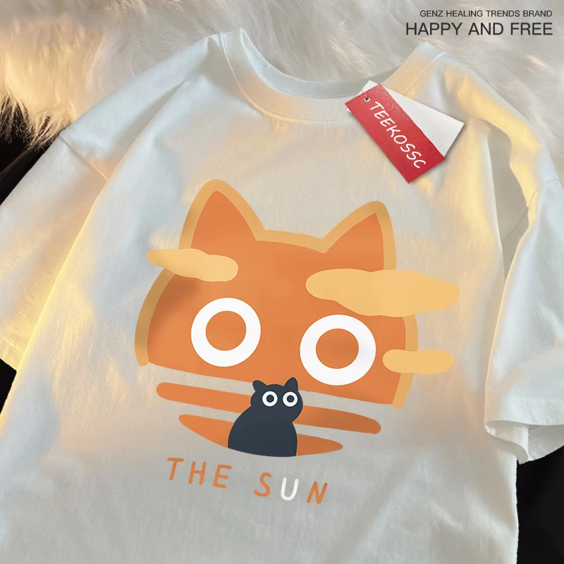 Sun Orange Japanese Style Loose-Fit Cotton T-Shirt