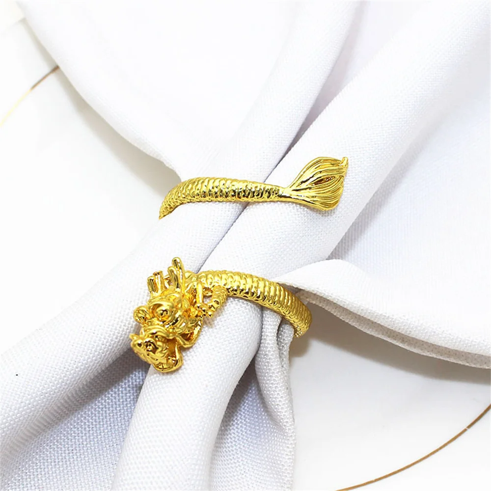 6Pcs Chinese Dragon Napkin Rings Metal Gold Animal Napkin Holder for Wedding Birthday Housewarming Party Table Decoration