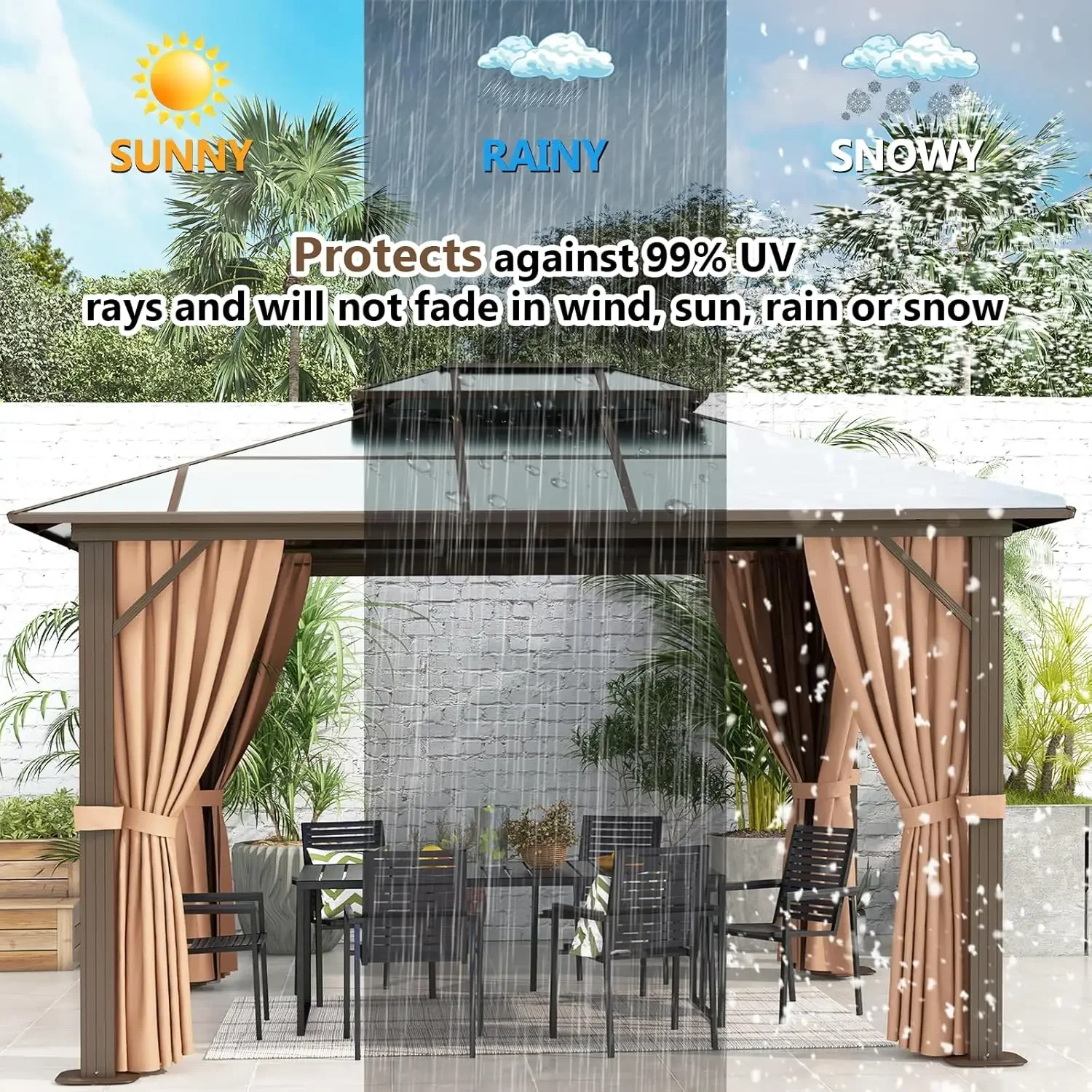10'x12' Hardtop Gazebo with Netting and Curtains, Outdoor Gazebo with Aluminum Frame, Double Roof Canopy Party Tent for Patio 6