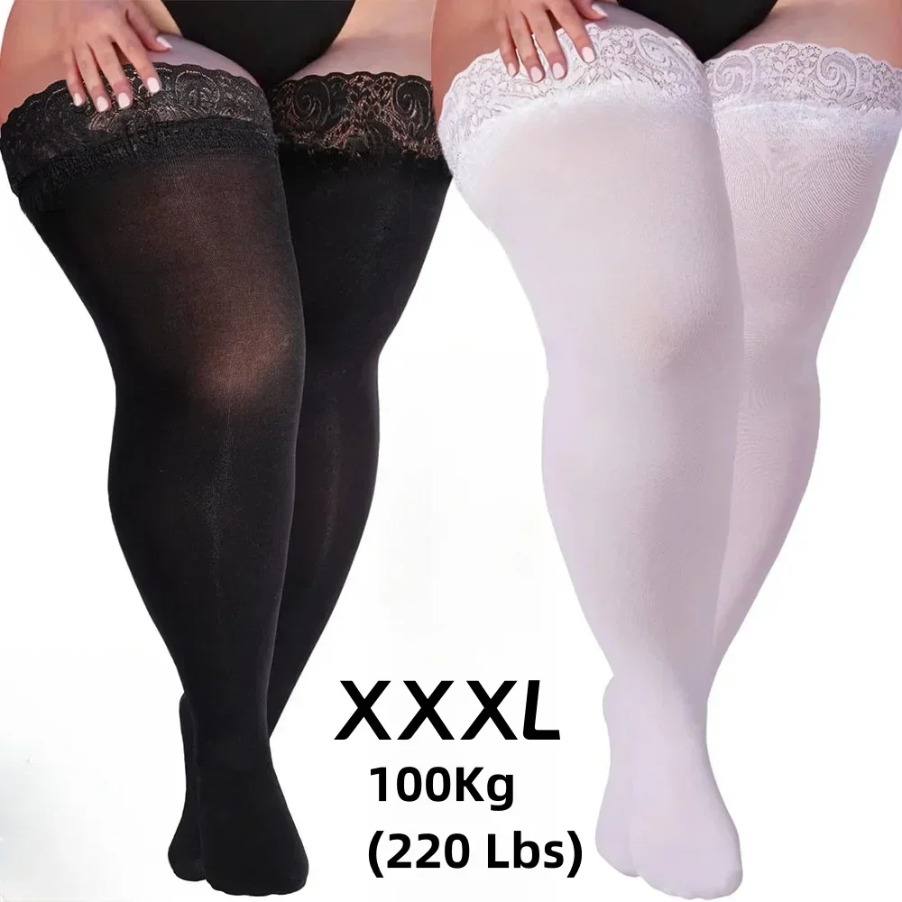 Übergroße Damen-Strümpfe in Übergröße, sexy, überknielang, mit Spitze, Silikon-Anti-Rutsch-Beschichtung, modisch, für den Club, transparent, Damen, 3XXL, 5XL