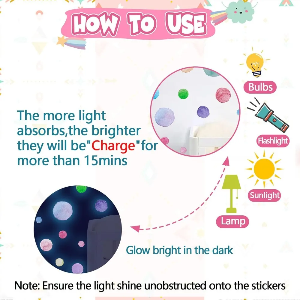 Glow-in-the-dark polka dot wall sticker, luminous watercolor dot wall sticker color removable self-adhesive sticker
