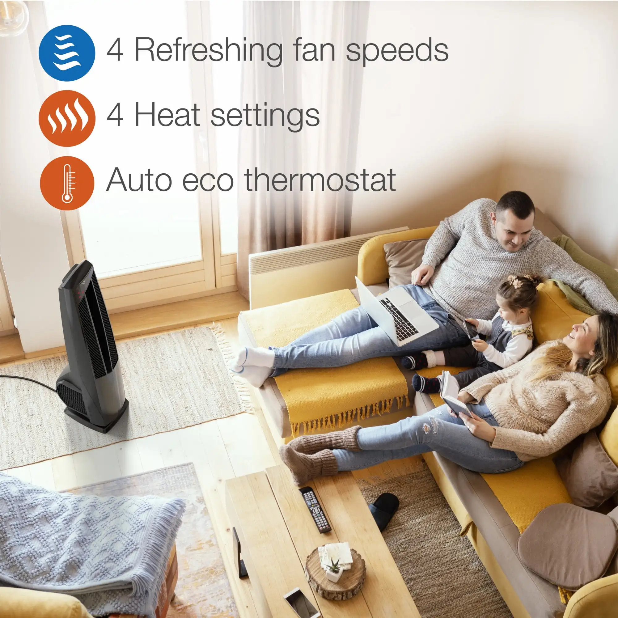 37.5" Duo Comfort High Velocity Fan and Ceramic Space Heater with Remote, Black, FHV801, New 3