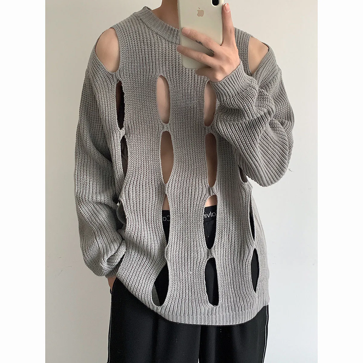 

Hollow Out Sweaters Men Women Fashion Harajuku Autumn Y2k Streetwear Knit Jumpers Male Loose Lazy Wind Pullovers Knitwears