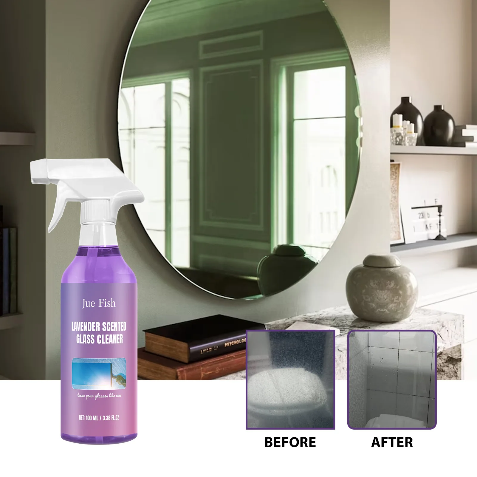 Bathroom Glass Cleaner Liquid Shower Door Hard Water Removal Car Window Degreaser Mirror Brightening Glass Descaling Spray