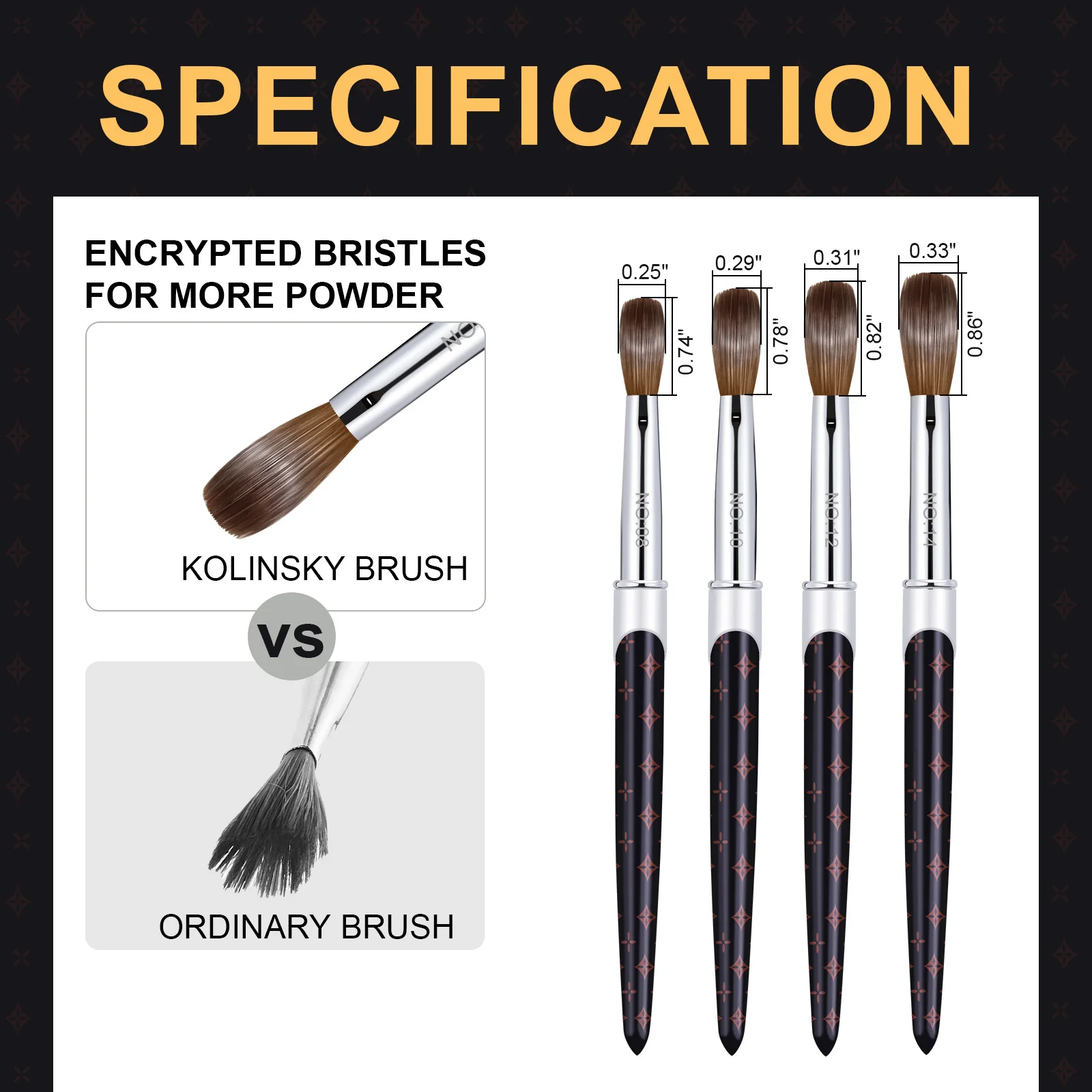2PC Nail Acrylic Brush 100%Kolinsky Sable Acrylic Brush UV Gel Carving Pen Brush Liquid Powder DIY Nail Drawing Nail Art Brushes 6