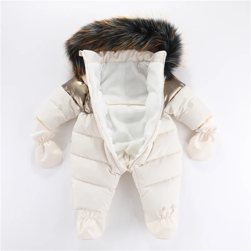 Newborn Winter Jumpsuit Thicken Baby Girl Clothes Warm Baby Romper With Gloves Hooded Children Boys Set Infant Clothing 0-24M