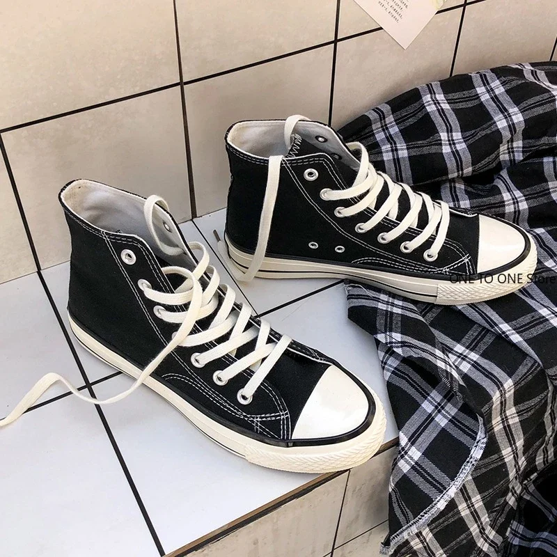 Unisex Casual Simple Comfort Breathable Vulcanization Sneakers Lace-Up Canvas Trendy High Top Shoes Sapatos Formais Masculinos 3