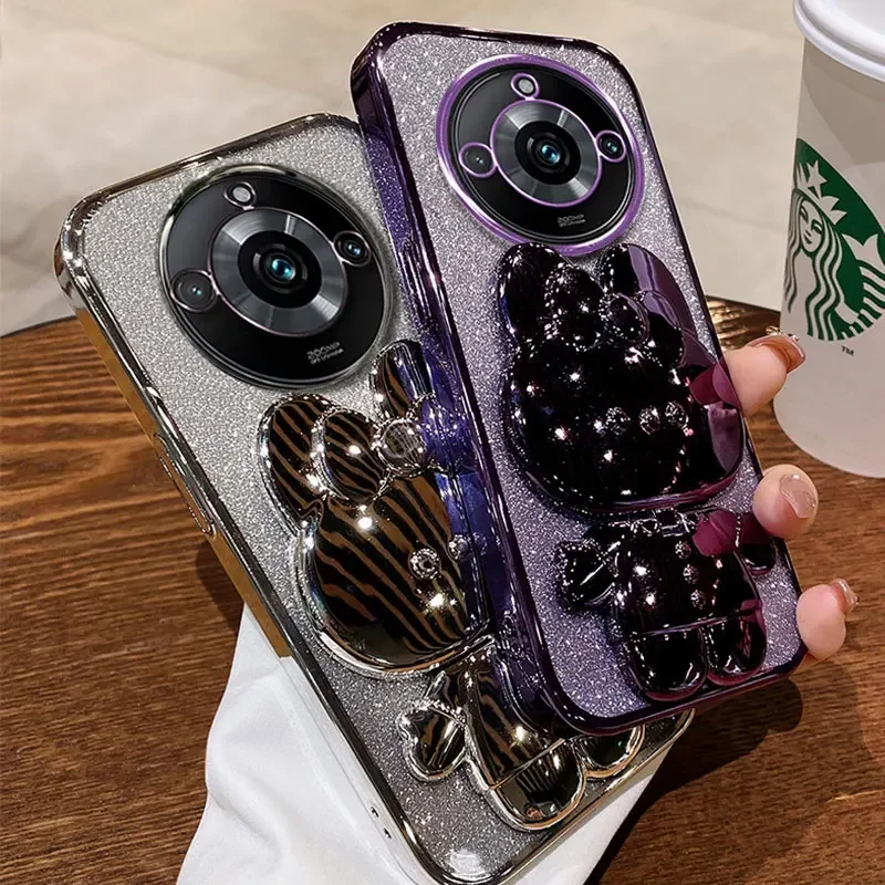 Luxury Fashion Glitter Plating Mirror Rabbit Holder Shockproof TPU Case