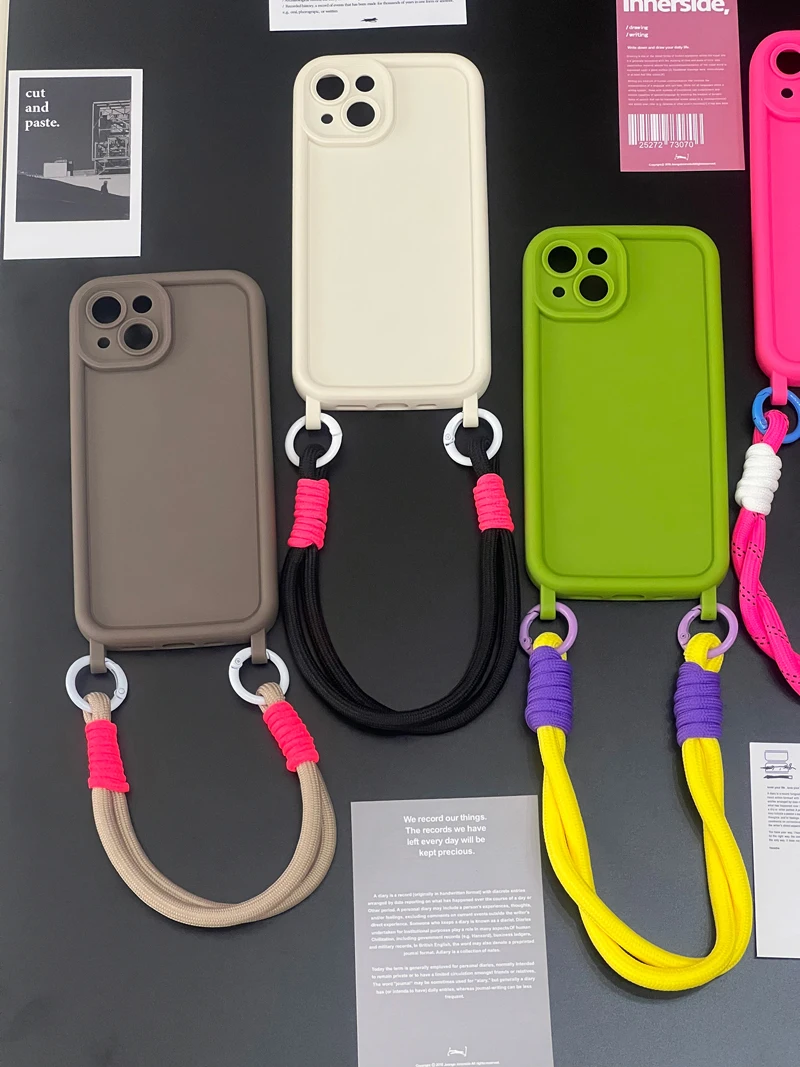 Candy Color Phone Case With Double Lanyard For Iphone Series_voghion.com