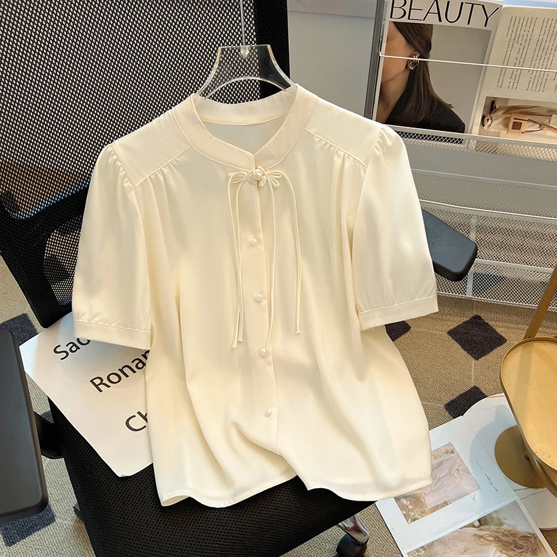 

Summer Chiffon Shirts&Blouses Women Elegant Office Lady Short Sleeve Blusas Female Tops Chinese Style Hanfu Vintage Camisas