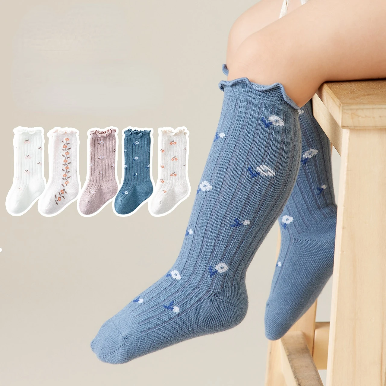 Pattern Color Girls Socks With Lace Cotton Breathable Soft Children