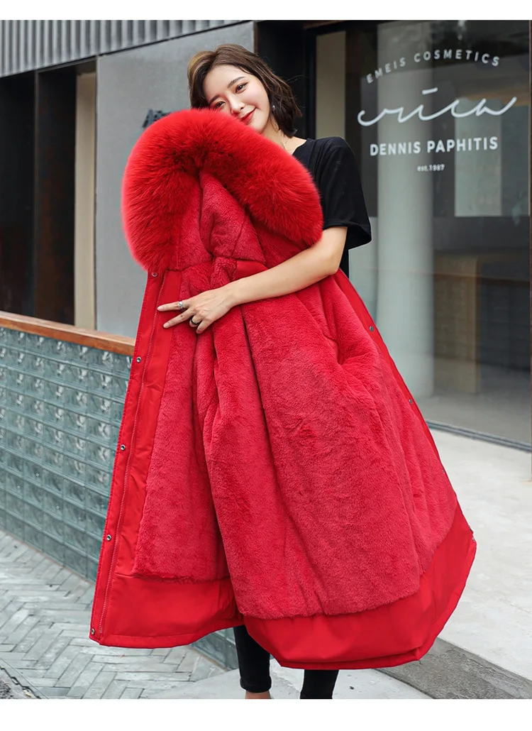 

2023 New Fashion Coat Winter Fake Fur Collar Oversized Long Jacket Woman Warm Lining Winter Female Puffer Jacket Parkas