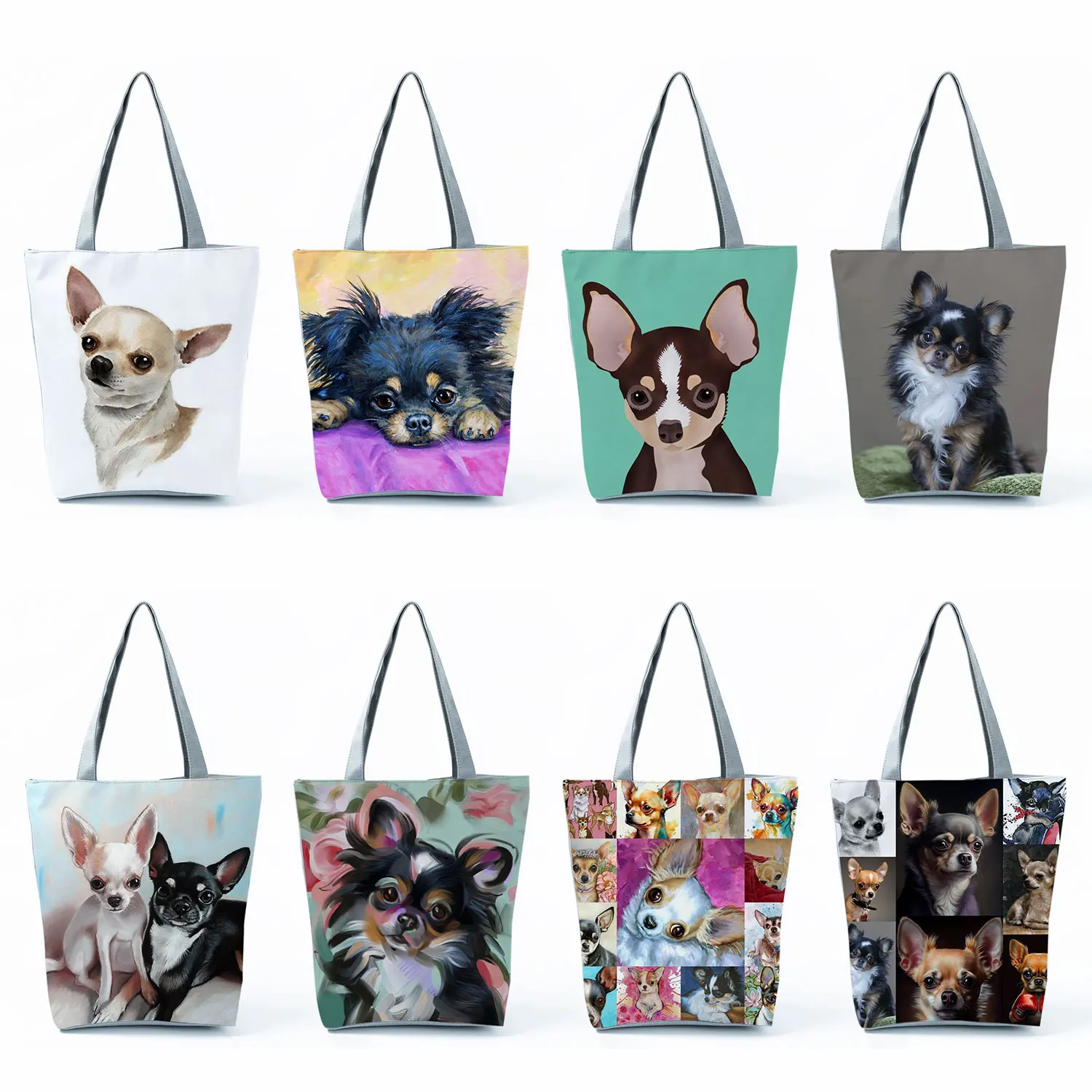 

Women Handbags Foldable Tote Female Cute Chihuahua Print Shopping Bags Large Capacity Shoulder Bags Groceries Cartoon Animal Dog