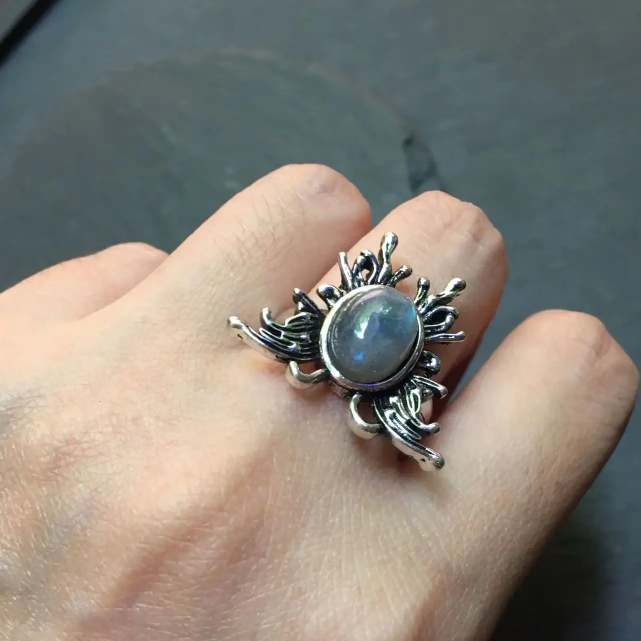 MM Natural MOONSTONE Ring butterfly Adjustable Female Ring Jewelry for Women Gift Wholesale High Quality Vintage Fine