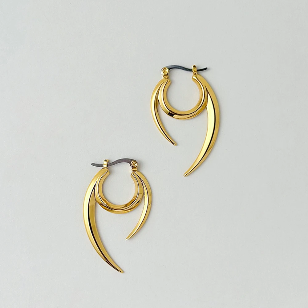 ENFASHION Aretes Round U Double Blade Drop Earrings Pendientes For Women Gold Color Long Dangle Earings Fashion Jewelry E221477