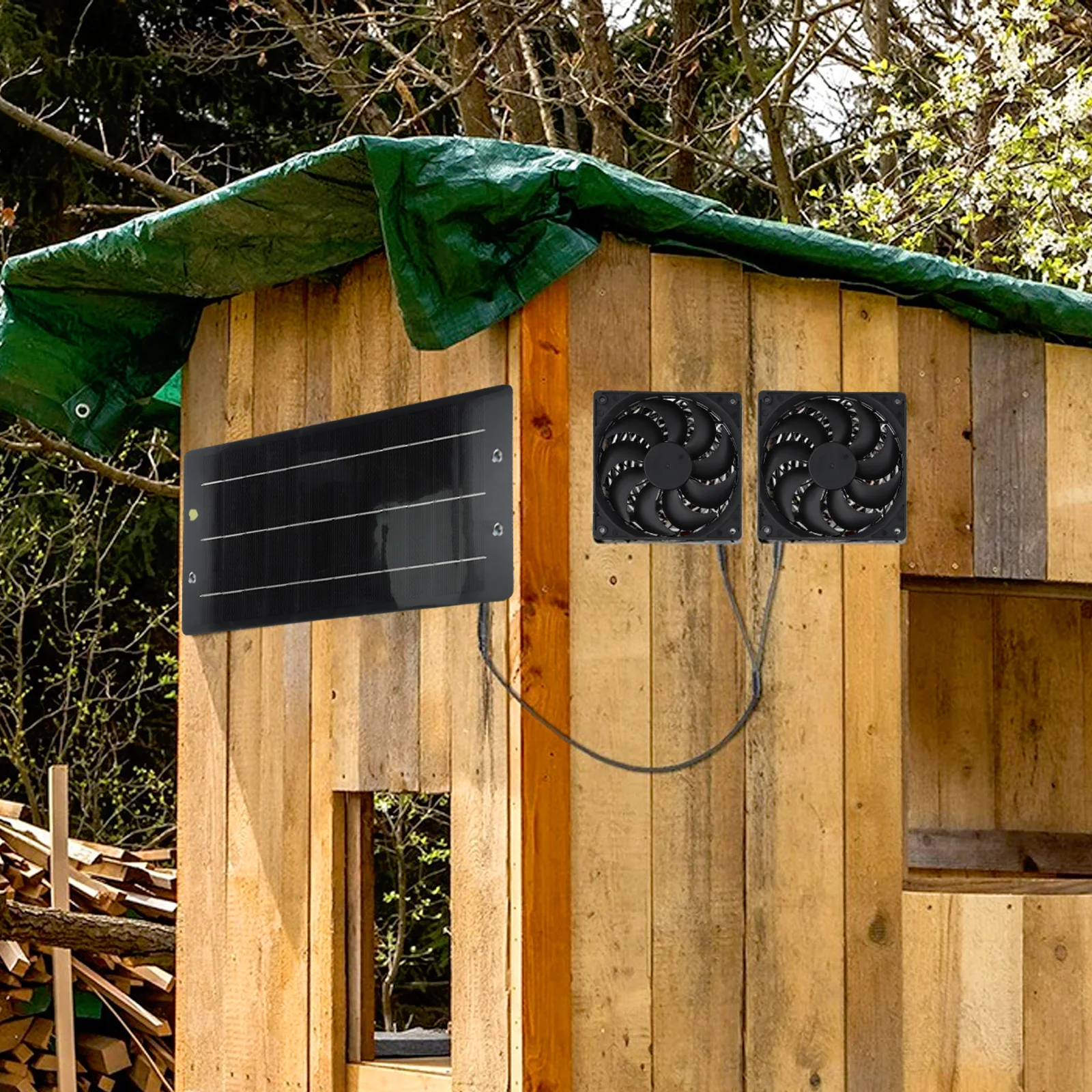 Description Picture 3 of item7pcs/set 40W Solar Panel Fan Solar Powered Exhaust Fan Greenhouse Pet House Cooling-Fan Household Ventilation Equipment Tool Kit