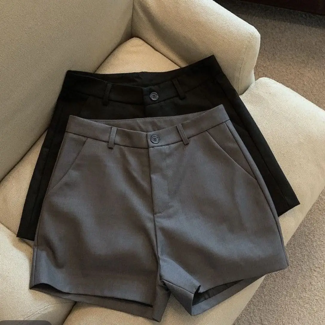 High Waist Black Suit Short Pants Women's Spring Summer Outdoor Wear Grey A- Line Wide Leg Slimming Casual Thermal Pants 2025