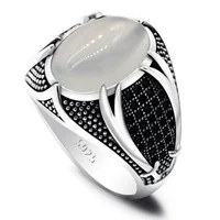 2021 New Vintage Two-Handle Bent Knife Men's Ring Oval Gemstone Thai Silver Ring Black Diamond Inlaid Ring Wholesale