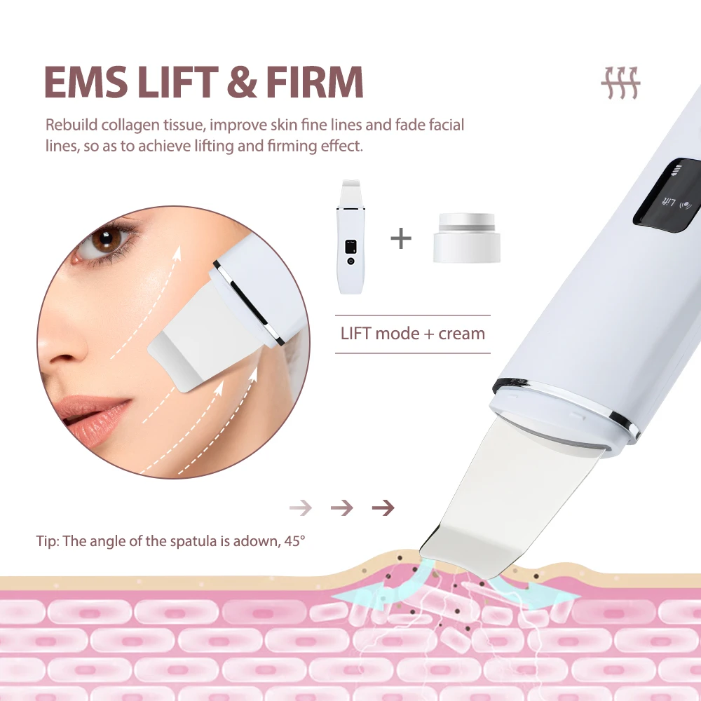Ultrasonic Skin Scrubber Peeling Blackhead Remover Deep Face Cleaning Ultrasonic Ion Acne Pore Cleaner Facial Shovel  Scrubber 4