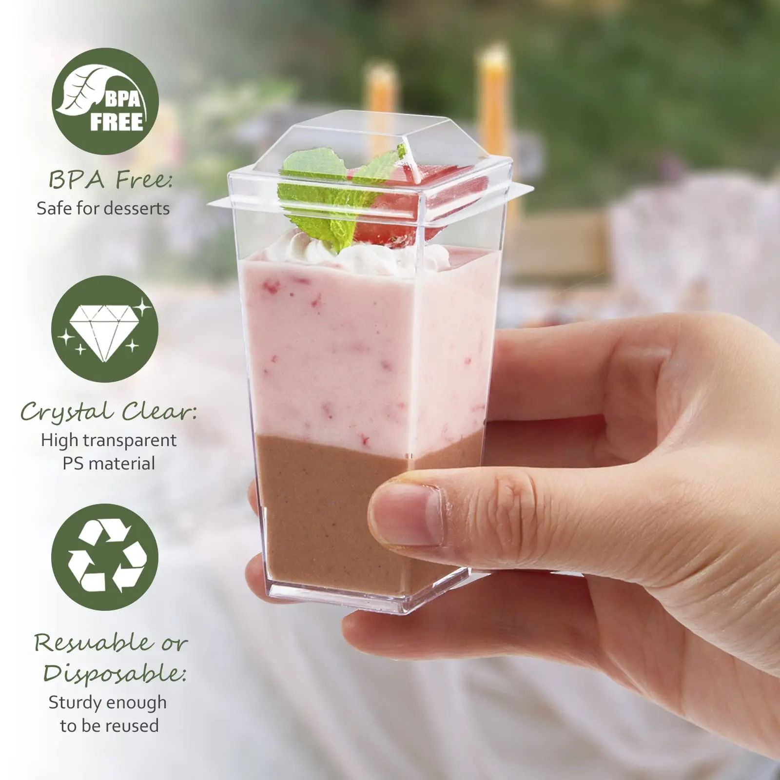 50Pcs 3oz Mini Dessert Cups with Lids and Spoons – Clear Square Plastic Parfait Cups fo... - SKU CCL60901 - UGI Packaging