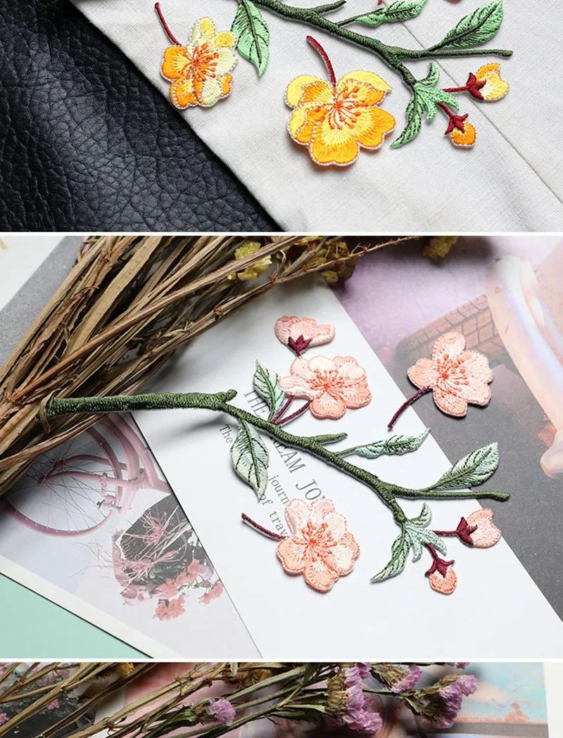 Begonia-Blumen-Aufnäher zum Aufbügeln, Dekoration im Retro-Stil, Heißklebstoff zur Reparatur kleiner Fehler in Kleidung, 2 Stück – Detail 3