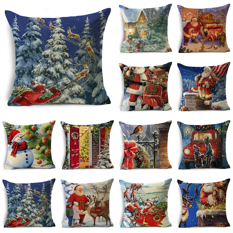 

MODOVOS Christmas Throw Pillowcase Cushion Cover Linen Pillow Case Merry Christmas Gifts Home Office Living Room 18*18in