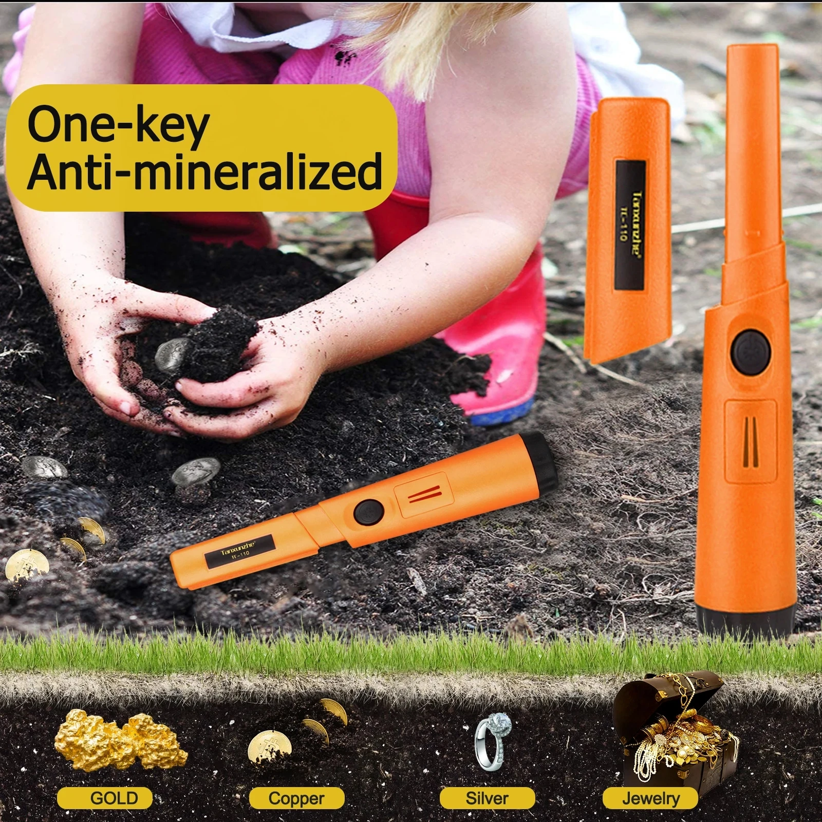TC-110 handheld metal detector positioning rod with anti-scratch protection cover metal pinpointing IP68 waterproof metal detector