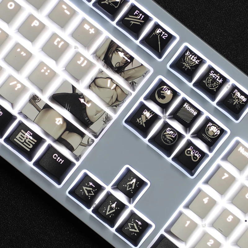 Chaves Pbt Lados Corante Subbed Keycaps Anime dos Desenhos Animados Gaming Keycap Backlit Arknights para Ansi 61 87 104 108 Layout 108 - Imagem 4