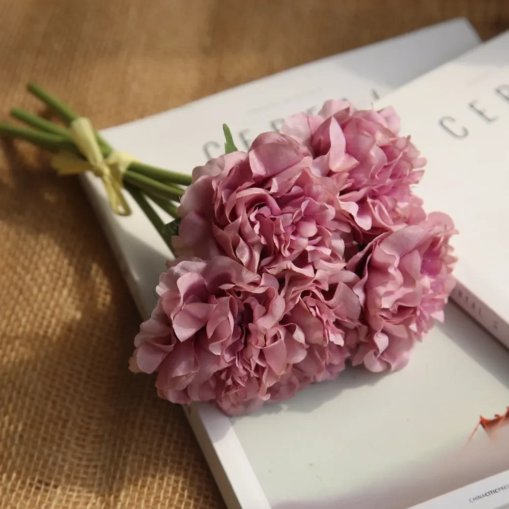 Künstliche Blumen Pfingstrosen strauß für Hochzeits dekoration 5 Köpfe Pfingstrosen gefälschte Blumen Wohnkultur Seide Hortensien billige Blume – Detail 9