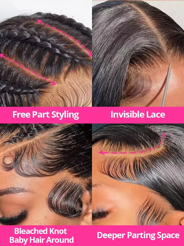 36 46 Inch 13x4 13x6 HD Transparent Bone Straight Lace Front Wigs 220 Density 360 Full Lace Brazilian Human Hair Wigs For Women