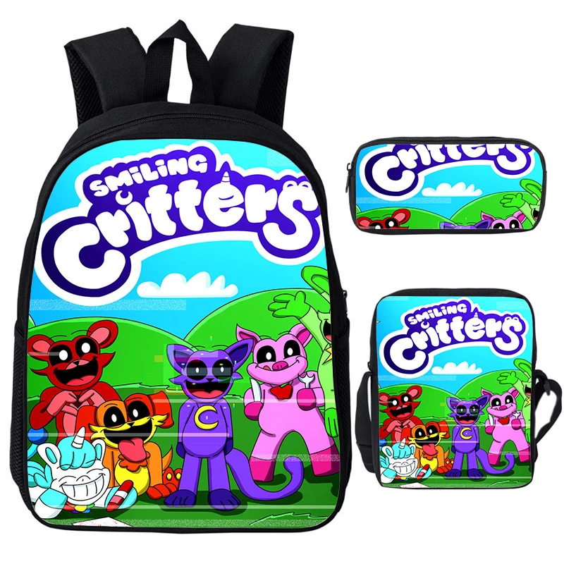 

Children Smiling Critters 3D Print Backpack 3Pcs/set Boys Girls Cartoon School Bags Anime Travel Bags Waterproof Kids Bookbag