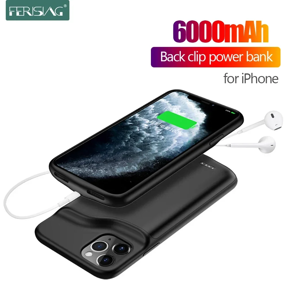 6000mAh 외부 배터리 충전기 아이폰 X XS XR 11 Pro Max 보조베터리 백업 충전기 커버 iPhone 6 7 8 플러스 SE2
