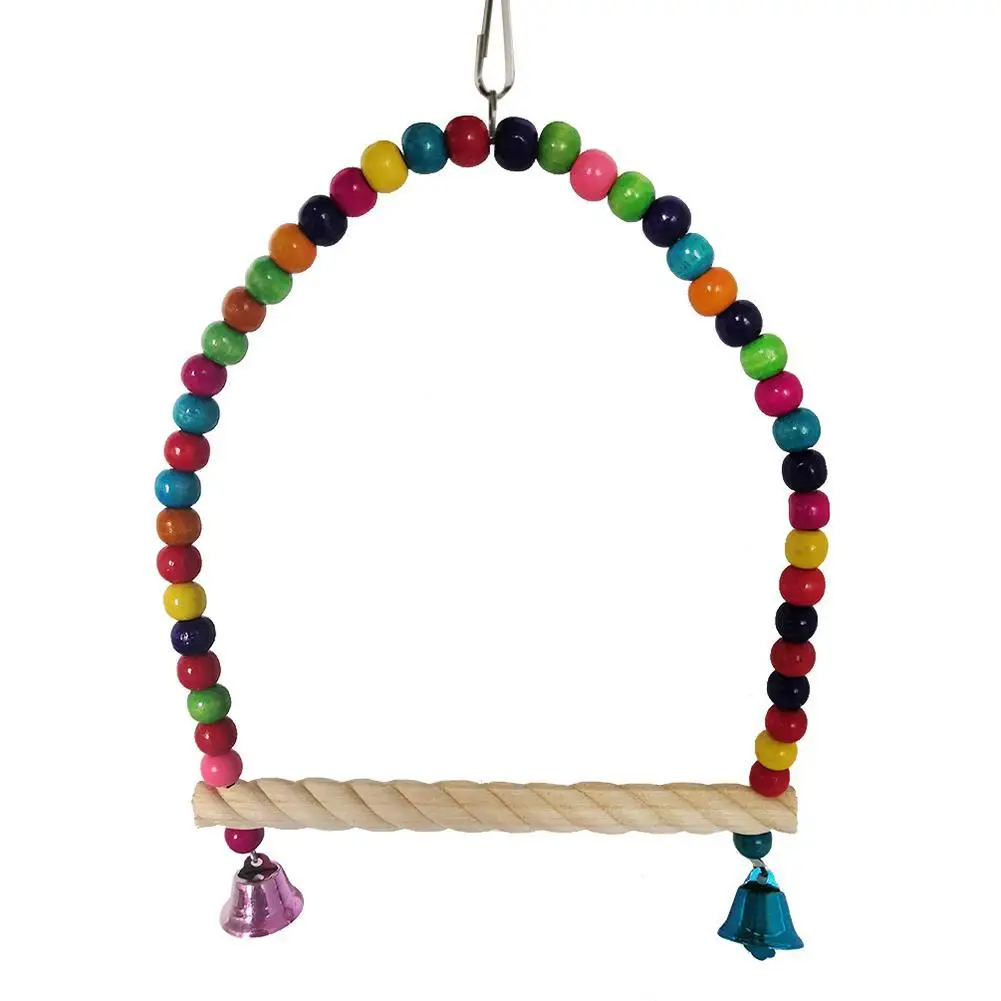 NEW Bird Colorful Swing Stick With Colorful Beads Bell Parrot Natural Wooden Toy Bird Cage Accessories