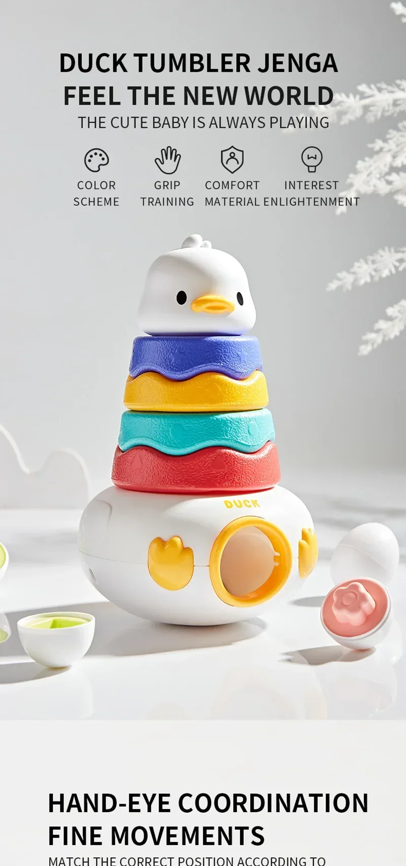 Baby Rotating Rainbow Tower Baby Stacking Puzzle Toys Develop Educational Game Fine Motor Skills Interactive Toys for Kids Xmas