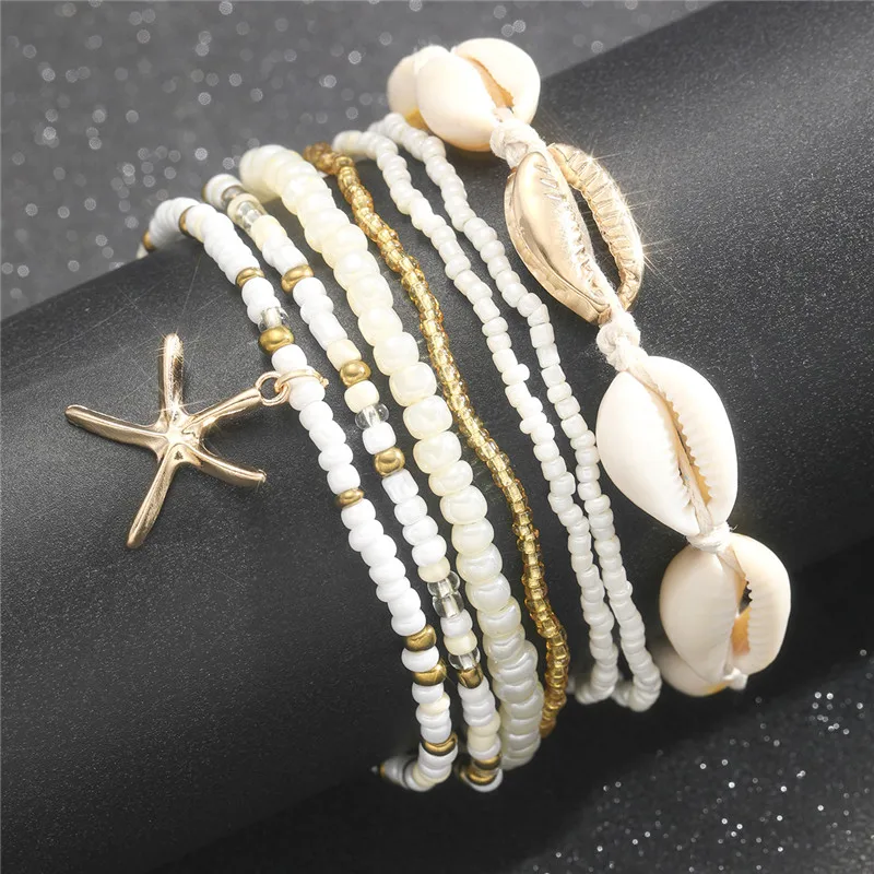 Women Ankle Anklet Foot Chain Star Beach Beads Shinny Layers