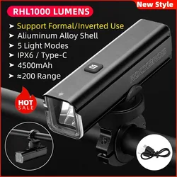 High - Performance Rechargeable Bicycle Light - Waterproof Aluminum Front Lamp with 1000 Lumens Brightness (RHL1000LM)