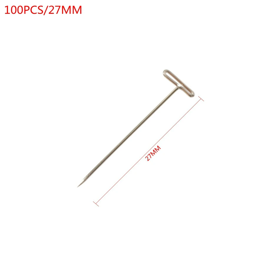 스테인리스강 T-핀 스타일링 도구 재봉 헤어 바늘, 가발 제작 및 디스플레이용 폼 헤드, 27mm, 32mm, 38mm, 45mm, 51mm, 53mm, 100 개
