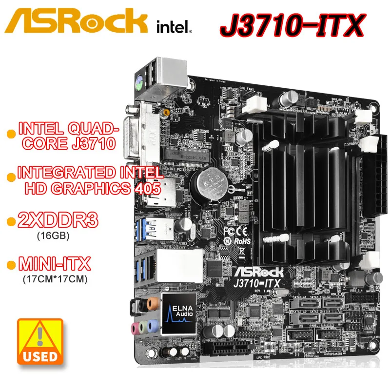 Scheda Madre Asrock J3710-Itx Cpu Pentium Quad-Core Intel J3710 Grafica Intel Hd Integrata 405 2 Xddr3 16Gb 4 Sata3 Mini-Itx