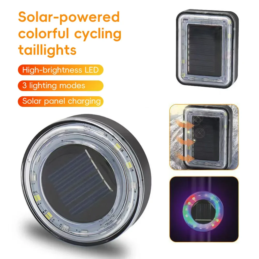 Solar Bicycle Tail Light Colorful Bicycle Rear Lamp Type-C Charging Bike Warning Taillight Cycling Accessories Easy to Install